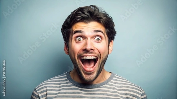 Fototapeta Excited facial expression of a person, excited, happy, enthusiastic, thrilled, joy, elated, cheerful, positive