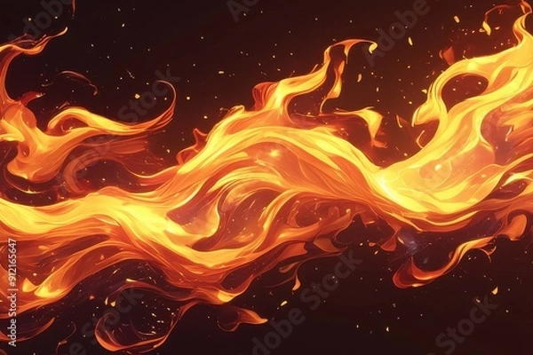 Fototapeta 燃えさかる火のイラスト（燃える・焼く・キャンプファイア・焚き火・キャンプ・薪）