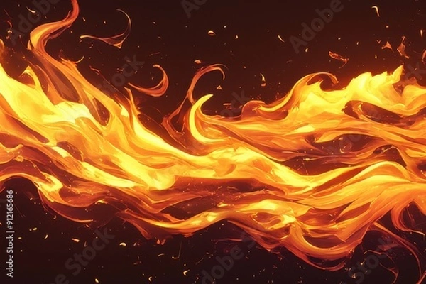 Fototapeta 燃えさかる火のイラスト（燃える・焼く・キャンプファイア・焚き火・キャンプ・薪）