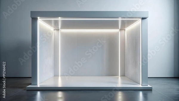 Fototapeta Modern Exhibition Booth Design with White Neon Lighting and a Blank Canvas for Display  Generative AI