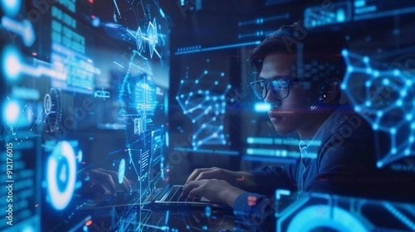Fototapeta The efficiency of an automated document work system that integrates digital technology and data.