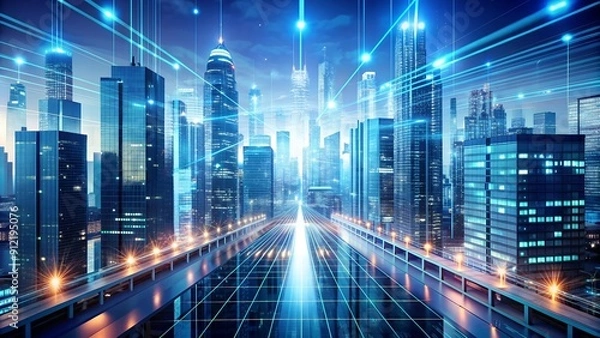 Obraz Digital Data Streams Flowing Through a Modern Metropolis  Generative AI