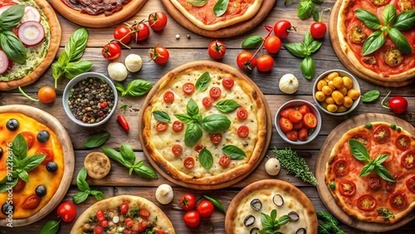 Fototapeta A Symphony of Flavors: A Culinary Journey Through the World of Pizza  AI Generated