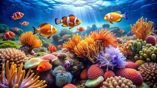 Fototapeta Vibrant Reef Harmony: A Symphony of Colors in the Coral Sea  AI generated