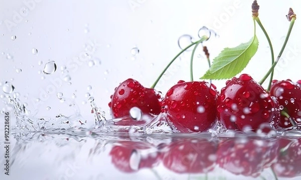 Fototapeta Fresh red cherry fruit plants on a white background are suitable for template Generate AI