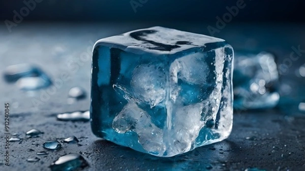 Obraz ice cube on blue background