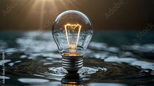 Obraz light bulb on water background