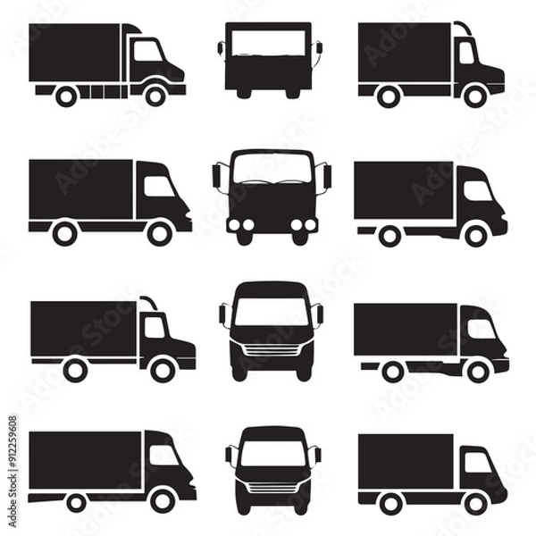 Fototapeta Design very stylish black pictograms that represent truck items icon set