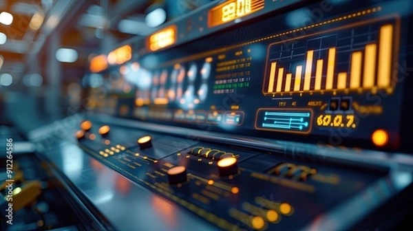 Fototapeta Automation and job displacement concept. Industrial Control Panel in a High-Tech Factory