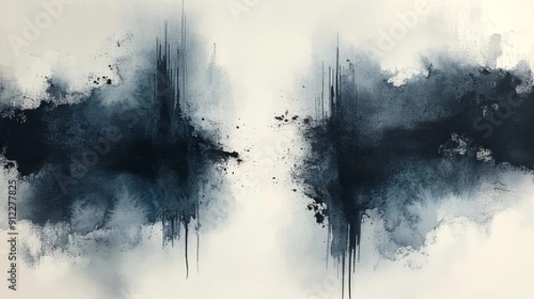 Fototapeta Abstract watercolor painting with soft shades of blue and gray. Presenting a space like beauty in the contrast of light and dark areas.