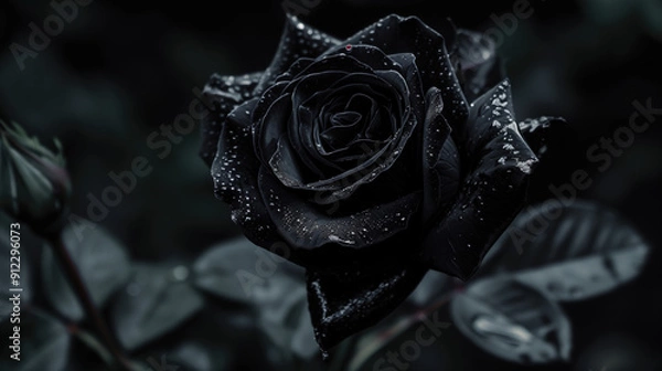 Obraz Close-Up of a Single Black Rose with Detailed Petal Texture and Rich Dark Hue