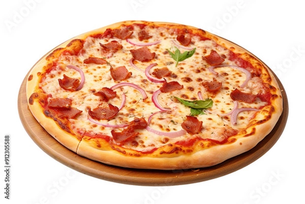 Fototapeta A Deliciously Decadent Pizza Topped With Bacon and Onions on a White or Clear Surface PNG Transparent Background
