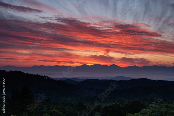 Fototapeta 赤石山脈と美しい朝焼け