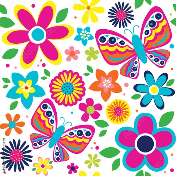 Obraz spring pattern with cute butterflies suitable for gift wrap or wallpaper background