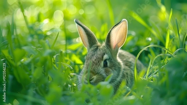 Fototapeta A rabbit sitting in the grass