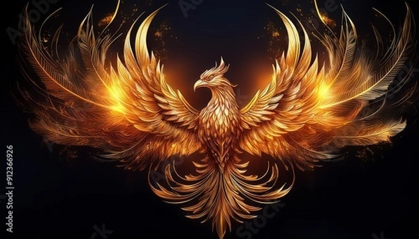 Fototapeta Develop a logo of a golden phoenix with fiery feather details.