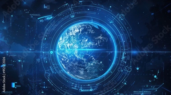 Obraz A virtual blue planet with a blue circle around it