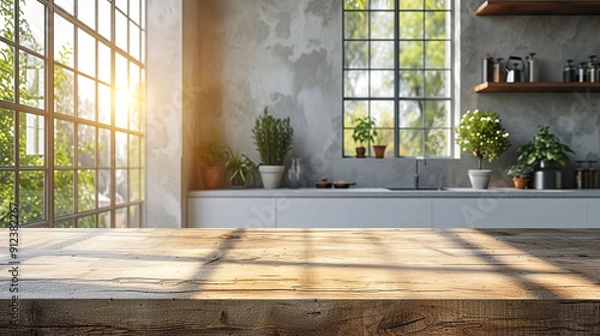 Fototapeta Kitchen background with an empty room and cool side view