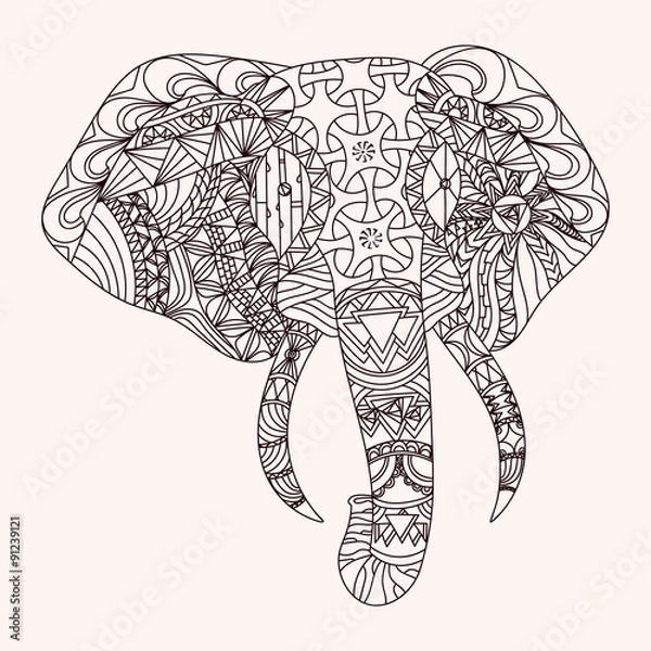 Obraz Patterned elephant zentangle style, EPS10 vector illustration