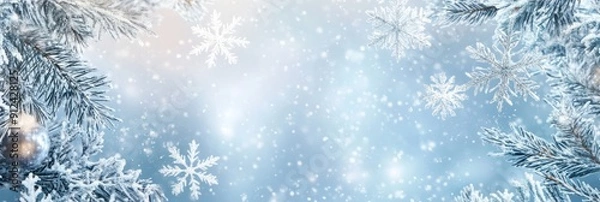 Fototapeta Decorative winter frame with snowflakes 