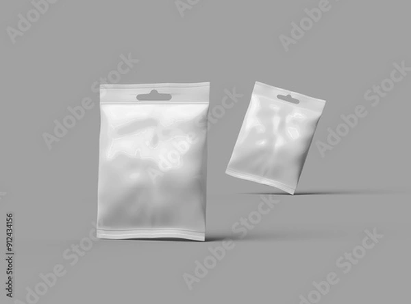 Fototapeta Render of a resealable zip-lock bag with hanging hole on a light background