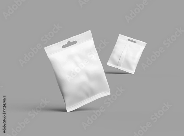 Fototapeta Render of a resealable zip-lock bag with hanging hole on a light background