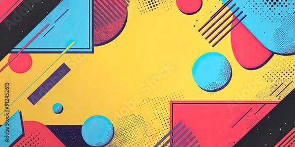 Obraz Abstract geometric shapes in blue, red, and yellow.
