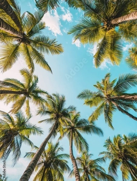 Fototapeta A group of palm trees against a blue sky