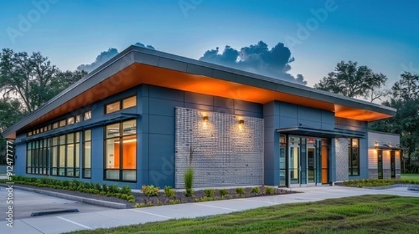 Fototapeta Modern Small Commercial Shop/Store Building at Dusk


Description:
Modern small commercial shop/store building with sleek design, vibrant lighting, and large glass windows at dusk.