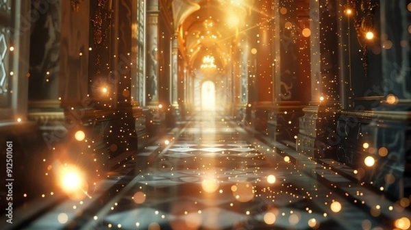 Obraz A mesmerizing corridor illuminated by shimmering lights, creating a magical and enchanting atmosphere for fantasy scenes.