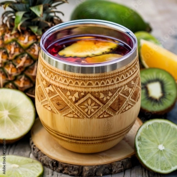 Obraz close up of wooden decorative cup