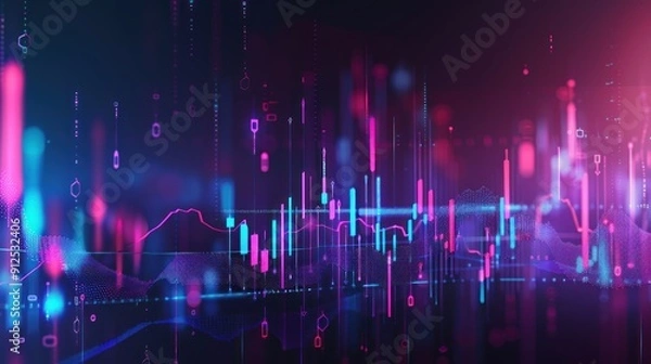 Fototapeta Abstract Digital Chart with Neon Lights