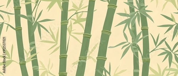 Fototapeta Bamboo border, muted greens, flat design, repeating pattern