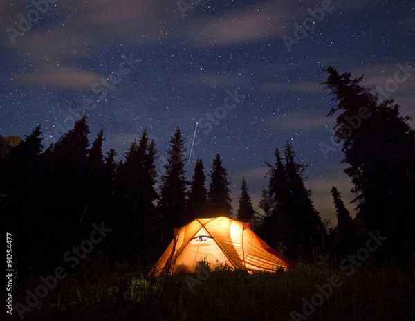 Obraz stars above the mountains with tent highlighted