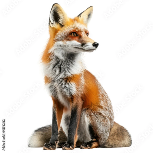 Fototapeta Red Fox Sitting Gracefully Against White Background
