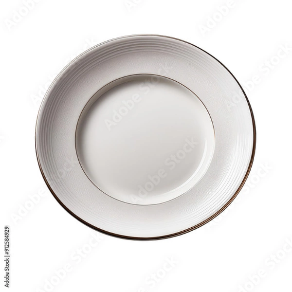Fototapeta Elegant white plate with a subtle rim design, perfect for dining and serving food in a stylish setting.