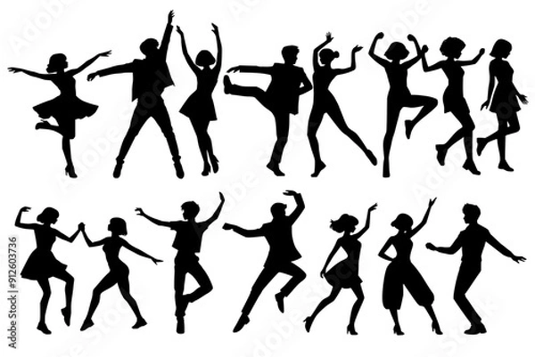 Obraz set of shadow dancing people silhouette vector