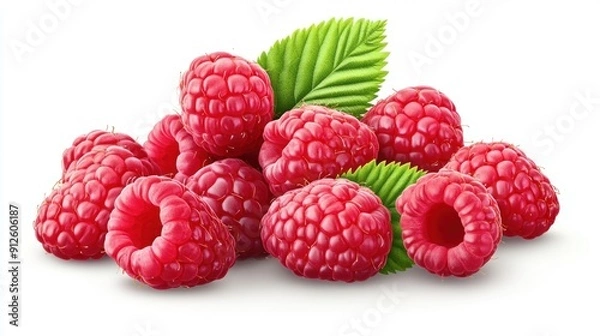 Fototapeta Fresh Raspberries with Green Leaves