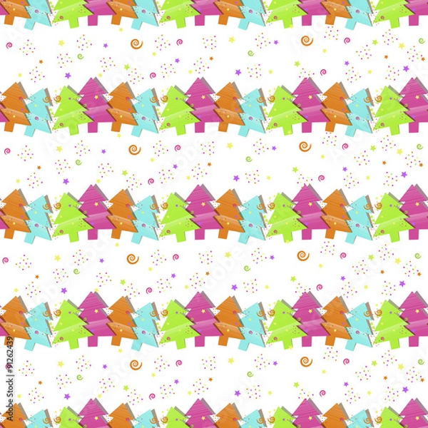 Fototapeta Christmas seamless pattern with Christmas trees on a white background