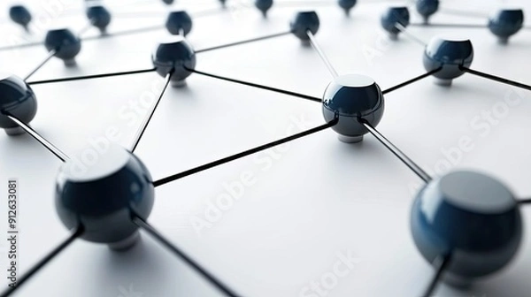 Fototapeta Abstract connection concept with blue nodes and lines, representing network systems and modern technology backgrounds.