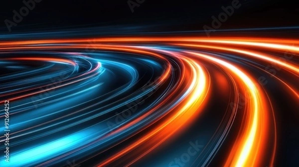 Obraz Abstract swirling neon light trails in a dark background