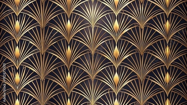 Fototapeta Elegant art deco seamless pattern features delicate golden geometric lines, abstract florals, and minimalist textures in a sophisticated, refined, and vintage-inspired design.