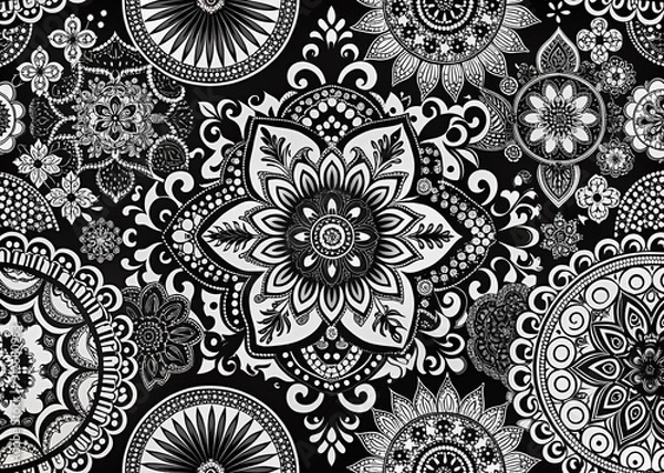 Fototapeta Intricate black and white designs featuring bold contrasts and elaborate patterns, ideal for adding visual interest and sophistication to any creative endeavor or digital project.