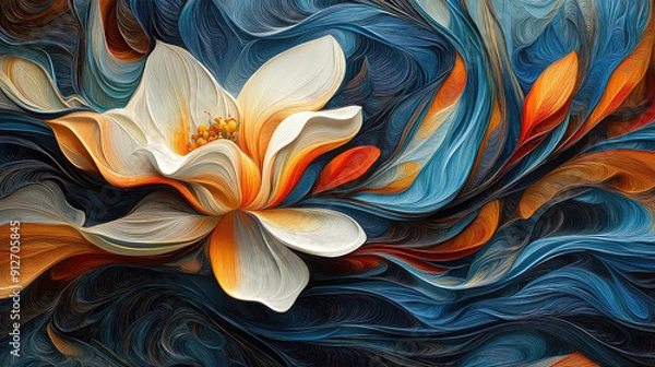 Obraz Elegant colorful with vibrant flower hanging branches illustration background. Bright color 3d abstraction wallpaper for interior mural