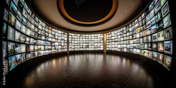 Fototapeta generated illustration of video wall with multimedia images on different television screens.