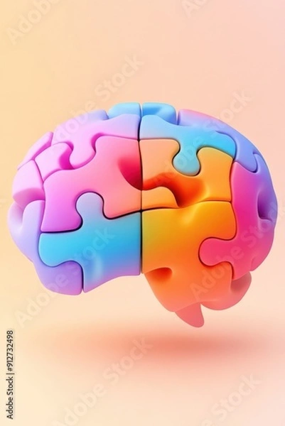 Fototapeta Colorful puzzle brain displaying creative thinking against a soft blurred background