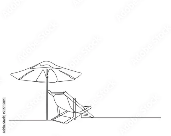 Obraz Continuous line drawing of sunbed with umbrella - holiday illustration concept.