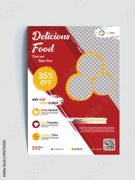 Obraz Fast food restaurant business marketing social media post or web banner template design with abstract background, logo and icon. Fresh pizza, burger and pasta online sale promotion flyer or poster.