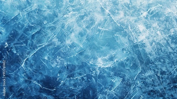 Fototapeta Frozen, textured ice sheet with intricate cracks