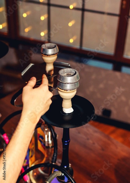 Fototapeta Colorful hookah on bokeh background close up